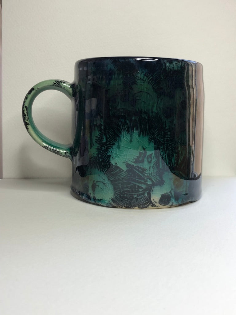 Malachite Punk Rock Skulls Print Mug