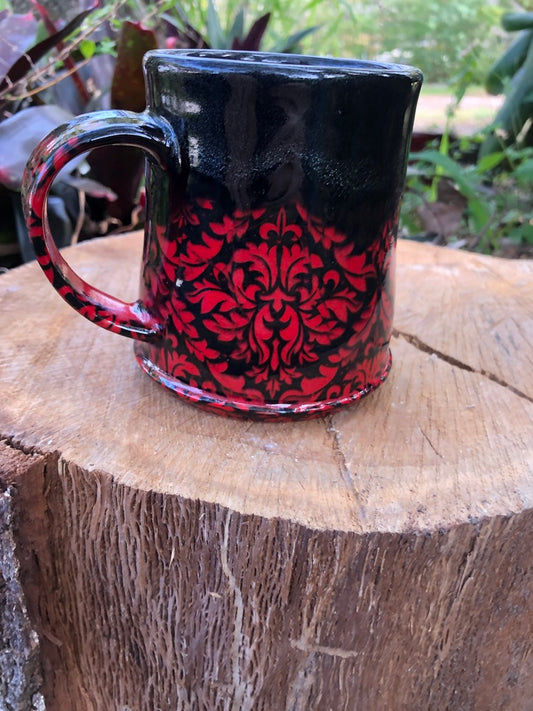Valentines Day Red and Black Damask Mug with Black Sparkle