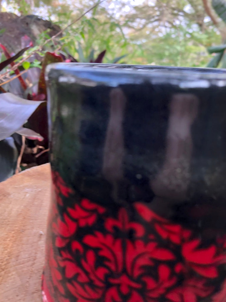 Valentines Day Red and Black Damask Mug with Black Sparkle