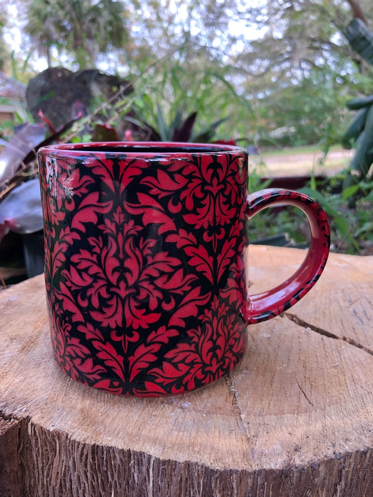 Valentines Day Red and Black Damask Mug