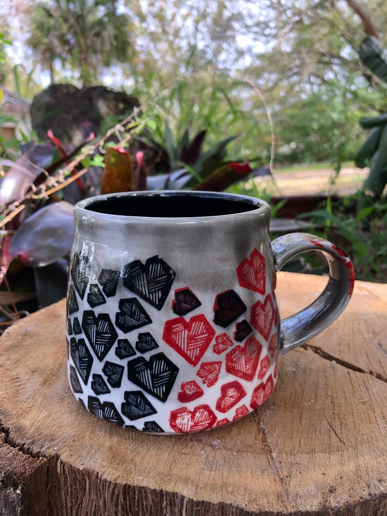 Valentines Day White with Black and Red Heart Mug