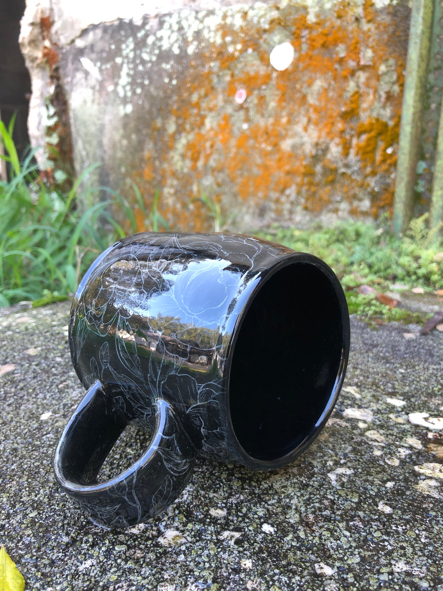 Obsidian Peonies Mug