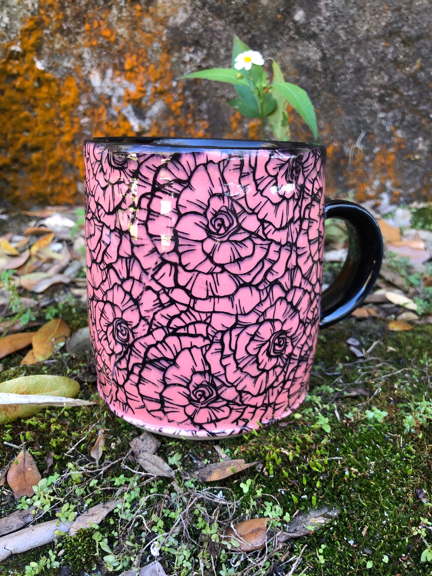 Flowers Galentines Day Mug (Pink) Real Gold Lustre