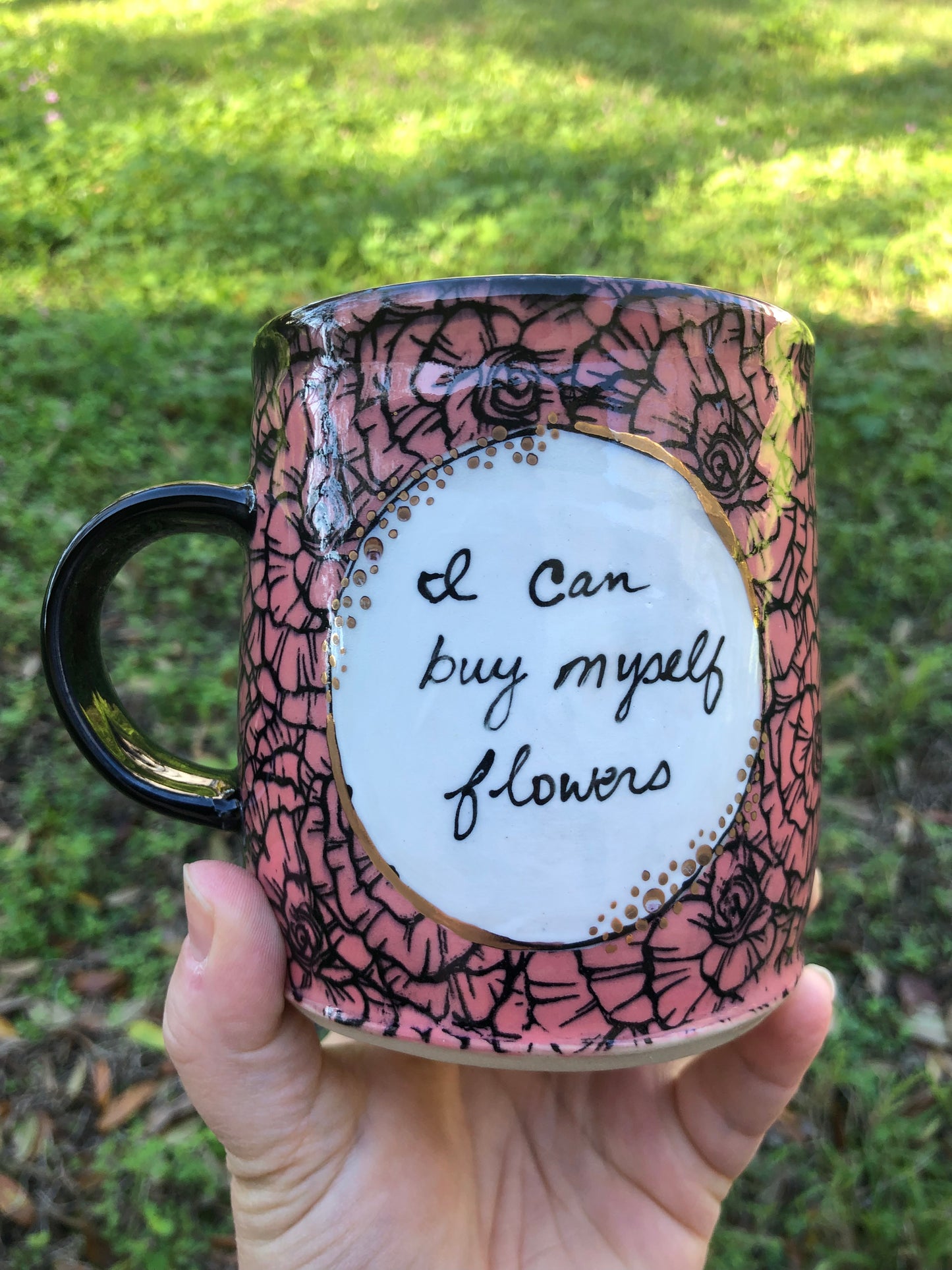 Flowers Galentines Day Mug (Pink) Real Gold Lustre