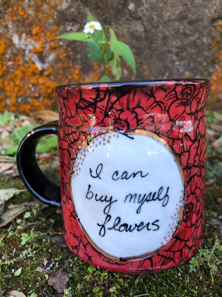 Flowers Galentines Day Mug (Red) Real Gold Lustre