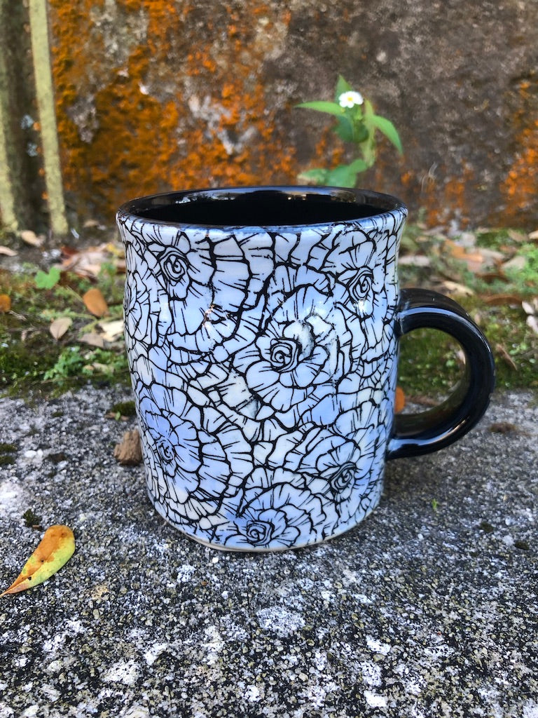 Flowers Galentines Day Mug (Periwinkle) Real White Gold Lustre