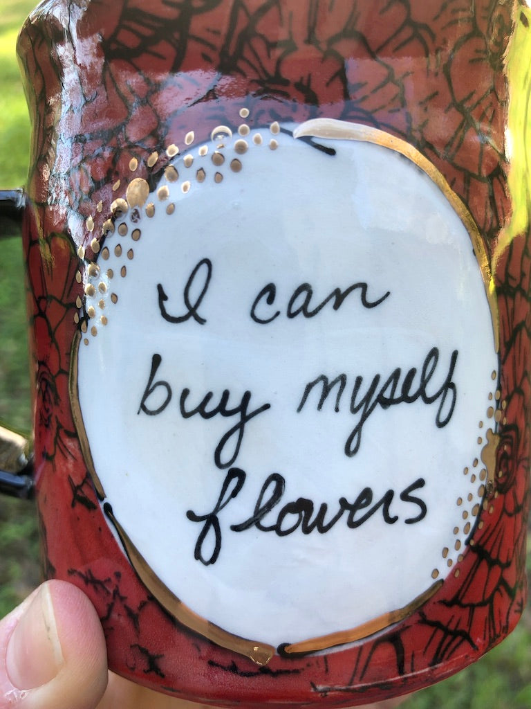 Flowers Galentines Day Mug (Red) Real Gold Lustre