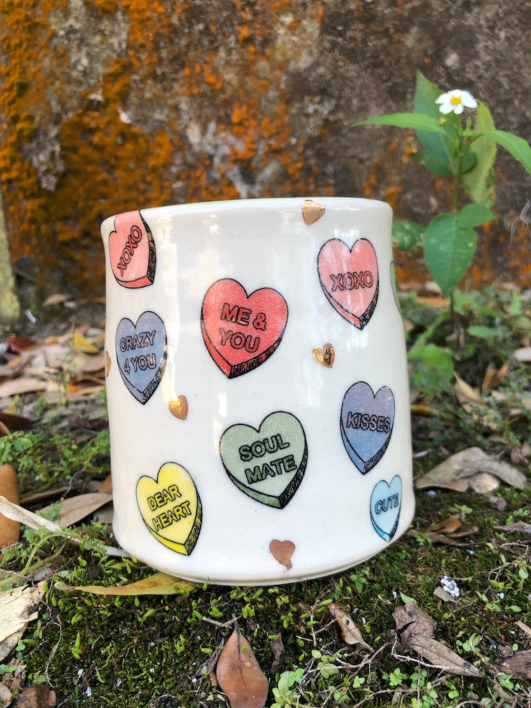 Candy Hearts Valentines Day Mug Real Gold Lustre
